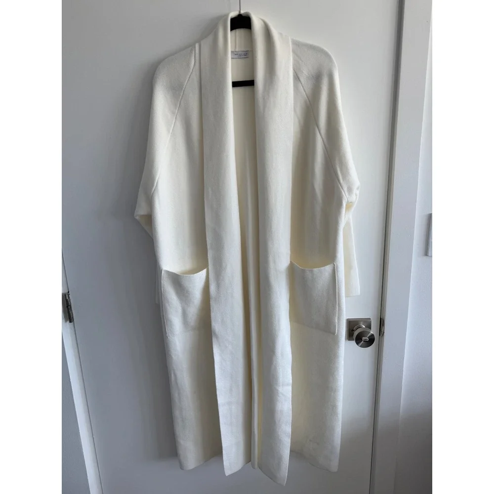 Zara Womens‎ Cream Longline Knit Duster Cardigan Shawl Collar Pockets Size S